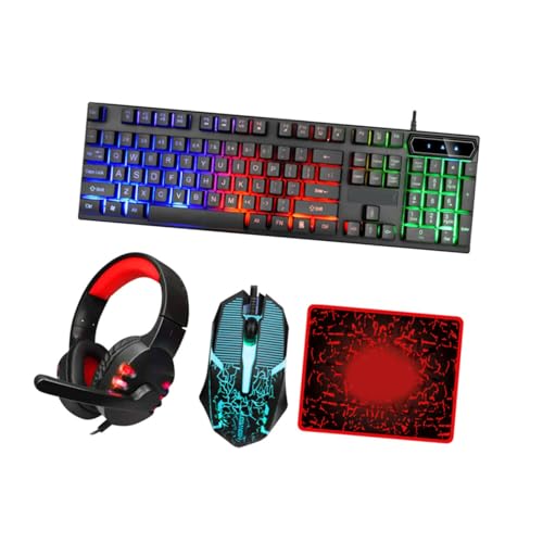 ROMISBABA 有線ゲーミングキーボードマウス ヘッドホン マウスパッド付 人間工学設計 高耐久プラグアンドプレイ 家用オフィスゲーム対応 21I01SDZC18M