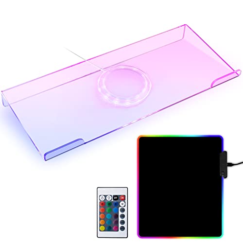 SUNCN キーボードホルダー アクリルコンピュータキーボードスタンド ゲーミングキーボード USBインターフェイス 366種類 RGB LED クリアバックライトキーボードトレイライザー RGB LED ゲーミングマウスパッド 14種類の照明モード (17 x 6インチ) ss0209Xrv77X