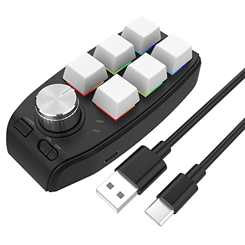 ミニキーボード 6キーBluetoothオフィスキーボード 片手ゲーミングキーボード 片手 小型キーボード ショットカットキー プログラマー向き DIYキーボード ショートカットコピースティッキーキーボード 音量制御キーボード 多機能プログラマブルマクロキーボード USBデータケーブル付き (Bluetoothホワイトなし) 996