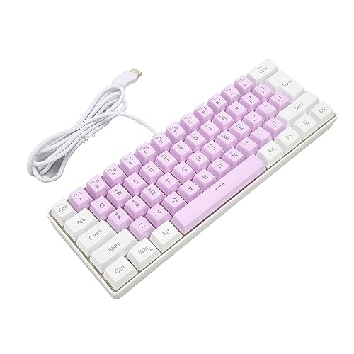 Generic ゲーミングキーボード 61キー USB有線 ホワイトパープル – プラグアンドプレイ対応 RGBバックライト 26キー同時入力 FPS向け ACQE63R