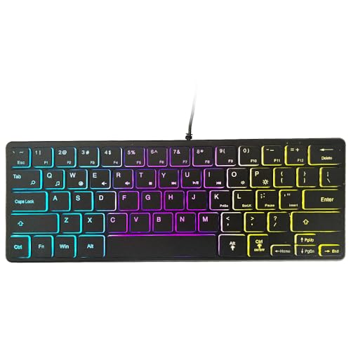 abucow バックライト ミニキーボード USB 有線 ポータブル ミュート 超コンパクト 小型 ゲーミングキーボード 64キー PC/Macゲーマー タイピスト 旅行 持ち運び簡単 出張 (スタイル3)