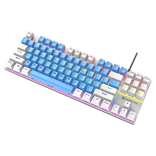 Generic ゲーミングメカニカルキーボード 87キー ブルーシャフト 白黄 – アンチゴースト対応 静的バックライト付き 軽量設計 プラグアンドプレイ 対応機種問わず使用可能 (青と白) YDGEDDP92695K-96