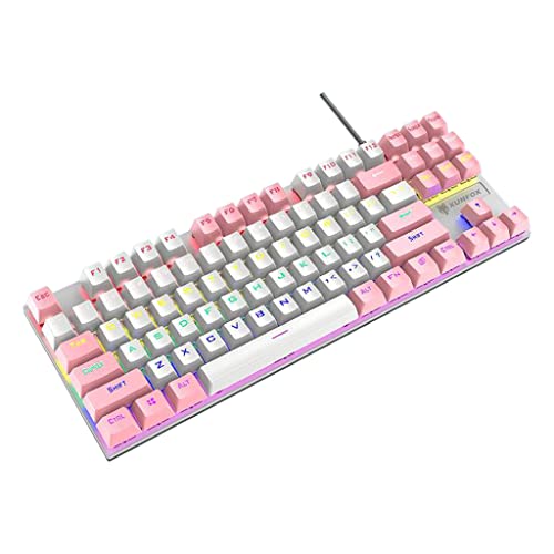 Generic ゲーミングメカニカルキーボード 87キー 青白色LEDバックライト – アンチゴースト対応 ブルーシャフト 人間工学設計 プラグアンドプレイ 対応PC/ラップトップ (白い粉) YDGEDDP92698K-66