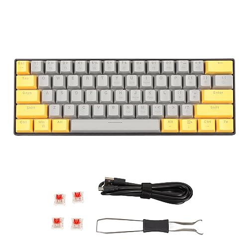 Yosoo 60% ゲーミング キーボード、反応性の高いミニ PC ゲーミング キーボード小型サイズで快適なポータブル OS X 用 LED (黄灰色表面赤スイッチ) Yosoodgnmb0uvtk-11
