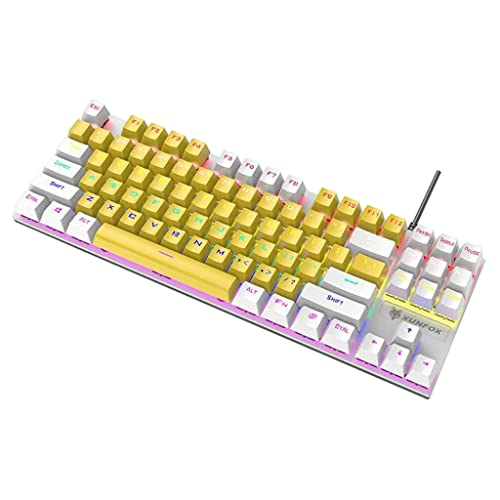 Generic ゲーミングメカニカルキーボード 87キー ブラック – アンチゴースト対応 静的バックライト搭載 金属製デザイン プラグアンドプレイ for ラップトップ (黄色と白) YDG4CY7695C-10