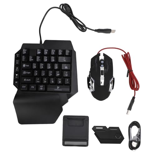Vbestlife 片手ゲーミングキーボードとマウスのコンボ、RGB USB 有線バックライト付きキーボード、4 in 1 マウスコンバータ、調節可能な電話スタンド付き Vbestx1g57me3ka