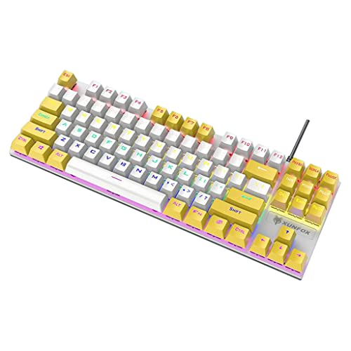 Generic ゲーミングメカニカルキーボード 87キー ブラック – アンチゴースト対応 静的バックライト搭載 金属製デザイン プラグアンドプレイ for ラップトップ (白黄) YDG4CY7695C-8