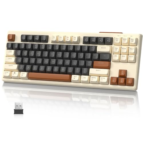 MAMBASNAKE +ZiYouLang M87 ゲーミングキーボード ワイヤレス Bluetooth/2.4GHz 80% 87キー メンブレン式 テンキーレス コンパクトキーボード 快速接続 最大3台マルチペアリング対応 静音 軽量化 無線 小型 iPad Windows Mac iOS Android 対応 技適番号:219-239327 グレーオレンジ
