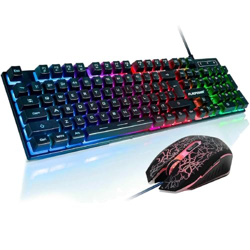 FLAGPOWER RGBゲーミングキーボードと呼吸マウスのコンボ、調節可能な呼吸バックライト付きメカニカルフィーリングキーボード 4色 4800DPI バックライトマウス PC/ノートパソコン/ゲーム/仕事用 FPCP-KBD-003