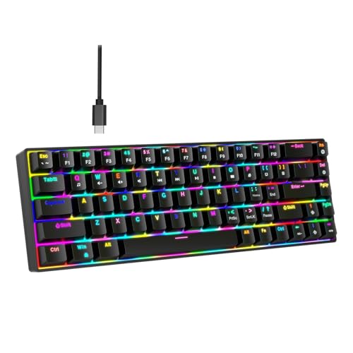 Vbestlife ポータブル 60% メカニカル ゲーミング キーボード、RGB バックライト付きコンパクト 68 キー有線ボード、RGB バックライト付き、ブラウン スイッチ、ホットスワップ可能 VBESTrdeqghbvi8