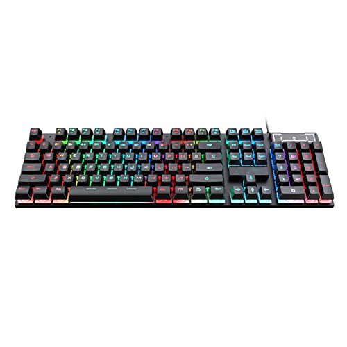 キーボード Generic ゲーミング キーボード Gaming Keyboard 有線 USB インターフェイス クールな照明 104 キー ゲーミング オフィス用防水マルチメディア キー,Black