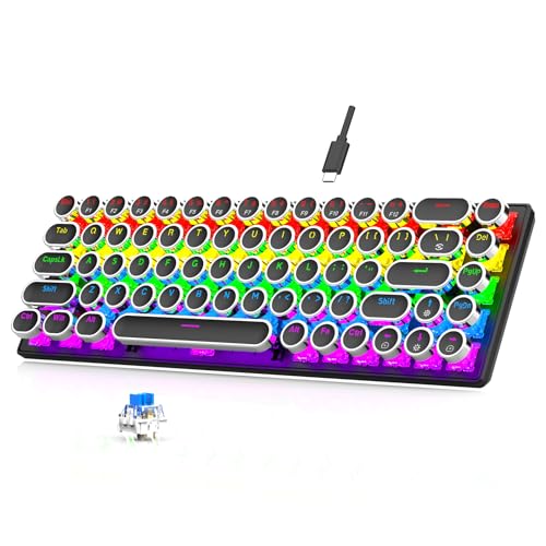 Cuifati 有線メカニカルキーボード 68キー ブルースイッチ レトロゲーミングボード RGBバックライトとタイプライターラウンドキャップ付き PC ラップト デスクト コンピュータ Mac用 (黒) Cu6uat5fq28o-11