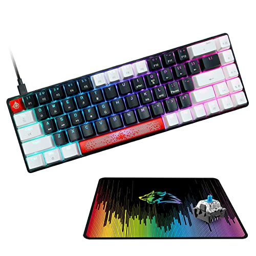 FELICON ポータブル 60% メカニカル ゲーミングキーボード True RGB バックライト コンパクト 68key Samll キーボード すべてのキー アンチゴースト Type-C USB 防水カラー マウスパッド Windows ノートパソコン PC Mac用 (ブラックホワイト&ブラウンスイッチ) FBA-T8 Black White & Brown Switch