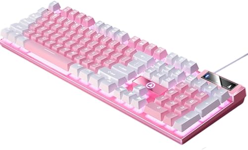 KJOET メカニカルゲーミングキーボード照明効果ゲームオフィス用104キー, ピンクホワイト MH27532