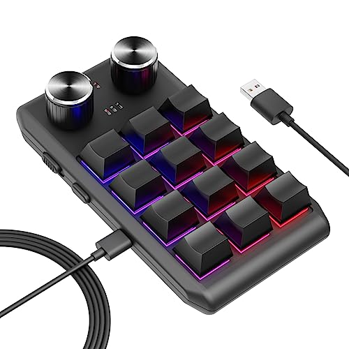 Haiurosh 12 個のプログラム可能なキーとライトを備えた片手メカニカル キーボード 用プラグプレイ ゲーミング キーパッド (ブラック/ホワイト) 多機能マクロ メカニカル キーボード 12 個のカスタマイズ可能なキー 2 つのノブ JP383240619