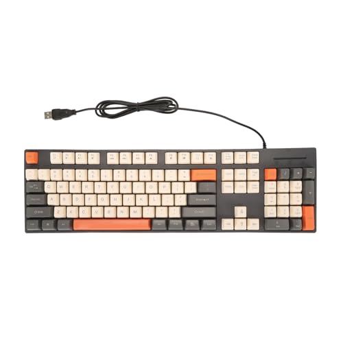 KJOET 104キー有線キーボード、12個のマルチメディアキー付き人間工学に基づいたメカニカルゲーミングキーボード、プラグアンドプレイオフィスキーボード有線メカニカルコンピュータキーボード、ラップトップデスクトップゲーマー用 (グレー) MH27049