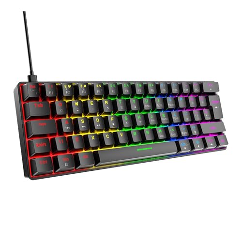 ワイヤレス メカニカルキーボード キーボード 機械式 ゲーミングキーボード 62キー コンパクト Bluetooth対応 無線 USB 有線 2.4G 防湿 充電式 RGB LEDバックライト オフィス/ゲーミング用 (黒, 緑軸) SDJP24091608BH3370