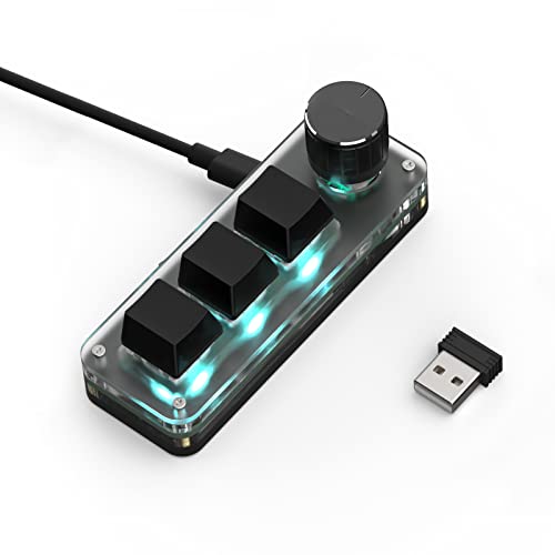 SIKAI CASE マクロキーボード 片手キーボード 3キー 回転ノブ付き【3種接続を支持】7色のRGB 赤軸メカニカルキーボード【Bluetooth/有線/2.4G接続 軸体交換 回転ノブ付き 18キャラクタ 6連打】左手ゲーミングキーボード カスタム可能なキー 小型キーボード Windows/VISTA/Mac対応 ゲーム/メディア/作業制御(3キー1ノブ, 黒色) SK-19
