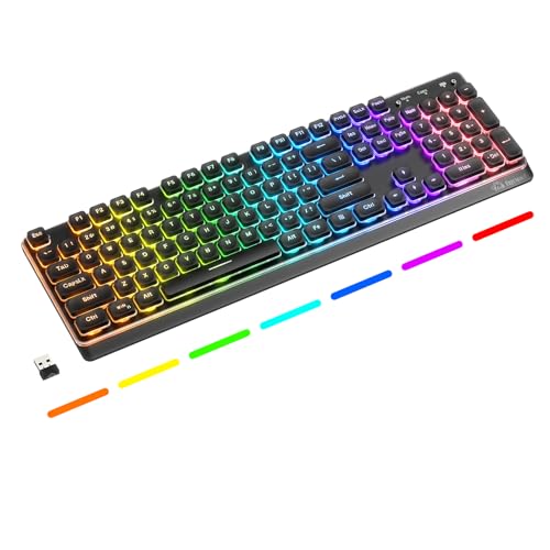 FREEWOLF FREEWOIF M104 ゲーミングキーボード 3モード接続 2.4G Bluetooth USB-C有線 メンブレンキーボード 静音 102キー テンキー付き LEDライティン 英語配列 人間工学設計 オフィス 自宅 ゲーム 仕事用 技適認証済み Win/Mac両対応(ブラック)
