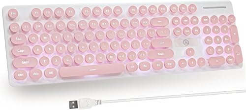 タイプライター ゲーミング キーボード 104 キー パンク レトロ キーボード LED ホワイト バックライト かわいい USB PC/Win/Mac/ラップトップ コンピューター (ピンク)