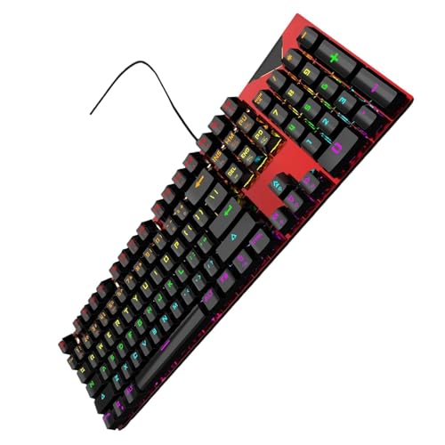 Riekee RGBSバックライト青いスイッチ付きメカニカルゲーミングキーボードは、PCゲーマー向けの薄い有線デザイン