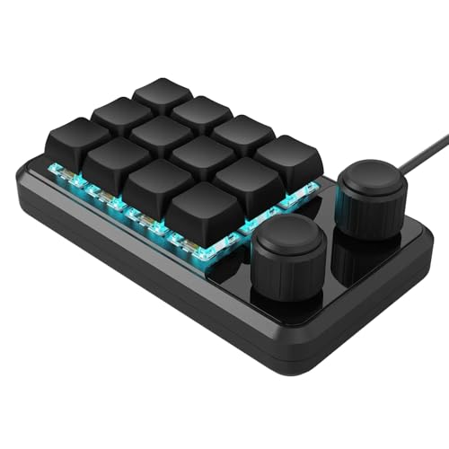 Uqezagpa プログラマブル 12 メカニカル ゲーミング キーボード、2 つのノブと RGB 照明 Type C ケーブル、プログラマブル マクロ パッド