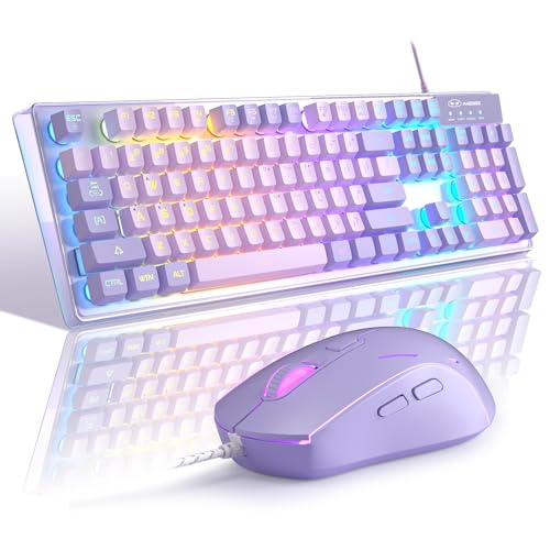 MageGee ゲーミングキーボードとマウスのコンボ、K1 RGB LEDバックライト付き有線キーボード 104キー付き コンピューター PC/ラップトップ用ゲーミングキーボード(パープル)