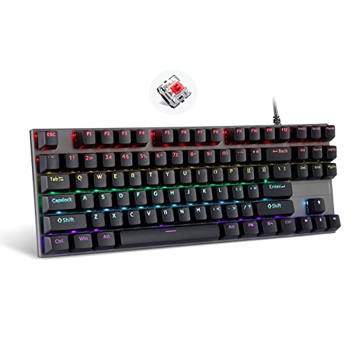 Generic ゲーミングキーボード 87キー ブルースイッチ ピンクホワイト – メカニカルシャフト搭載 非衝撃性設計 20段階RGBバックライト 人間工学に基づいたコンパクトレイアウト (黒、軸本体:赤スイッチ) YDG9H51211Q5-40
