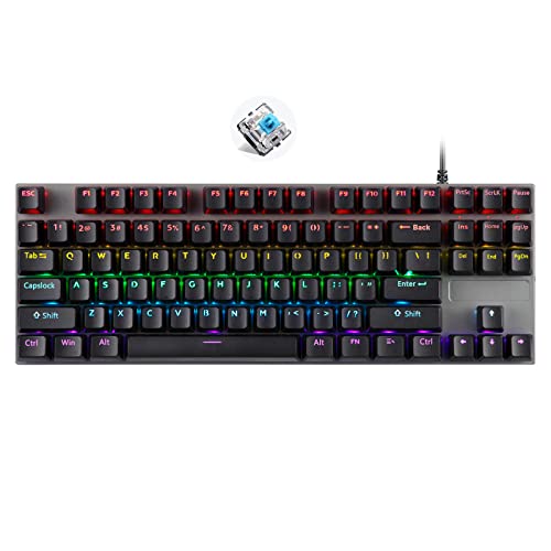 Generic ゲーミングキーボード 87キー 青赤スイッチ ブラック – メカニカルシャフト搭載 20種RGBバックライト 人間工学設計 プラグアンドプレイ対応 (黒、軸本体:青スイッチ) YDGEDDP92696K-19
