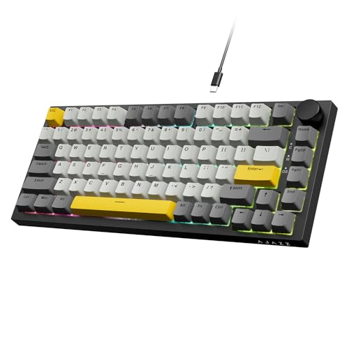 Yindiao A.JAZZ AK820 有線メカニカルキーボード明月軸 75% 81キーUSB ホットスワップ対応ゴースト防止Gasket構造 RGBバックライト付きTT 5層サイレンサーゲーミングキーボードPBTキーキャップOEMカスタマイズシャフトボディ仕事用/説明書/Windows Vista/7/8/10/11、MACAndroid対応（黒グレー）