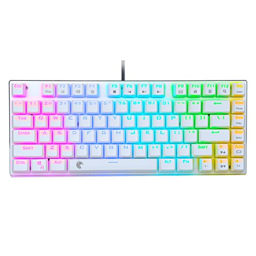 e元素 ゲーミングキーボード 茶軸81キーアンチゴーストキー メカニカル式ゲーム用キーボード RGB発光LEDバックライト付き 英語配列USB有線高速反応 防水ゲーム用パソコンキーボード (茶軸，ホワイト) [並行輸入品] Z-88