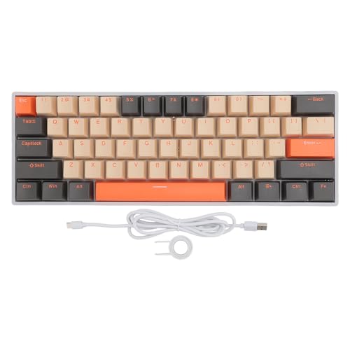 FREEWOLF 60%メカニカルキーボード、レッドスイッチホットスワップ可能なタイプC有線/Bluetooth/2.4G 3モード61キーワイヤレスミニキーボード、RGBバックライト付き、3000mAh充電式ゲーミングキーボード、オレンジ Jectszvrgdax7pn