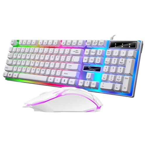 CZDLDNXS レインボーゲーミングキーボードマウスコンボ有線、バックライト付きメカニカルキーボードLED 104キーUSBメカニカルゲーミングキーボード、コンピューターPCゲーマー用(ホワイト) G21B