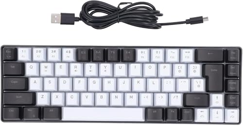 BinZyronic コンピュータキーボード 68キー有線メンブレン ゲーミングキーボード RGBバックライト マルチメディアコントロール 人間工学デザイン クオンtragカラー 透明文字 ブラック オフィスゲーム向け (白と黒)