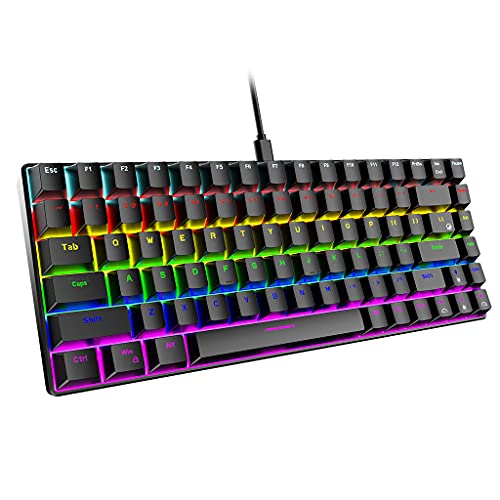 Generic メカニカルゲーミングキーボード 84キー 青スイッチ 白 – 15種RGBライト効果 コンパクト設計 Type-C接続 取り外し可能ケーブル (黒、軸本体:青スイッチ) YDG4CY7688C-28