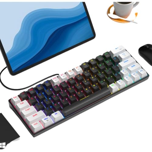 BinZyronic コンピュータキーボード 68キー有線メンブレン ゲーミングキーボード RGBバックライト マルチメディアコントロール 人間工学デザイン 白黒 コンパクトレイアウト オフィスゲーム向け (黒と白) YVY6X