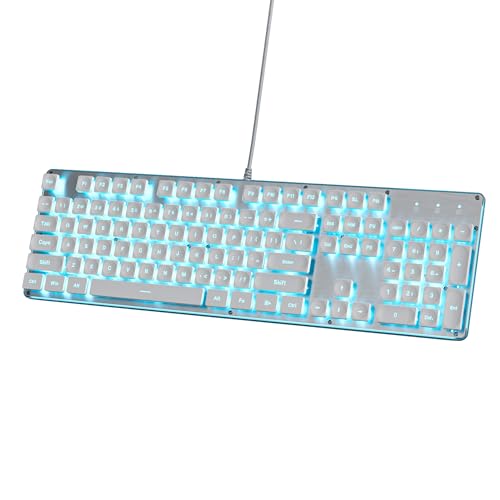 Owpkeenthy ホワイト タイプライター ゲーミングキーボード フルサイズ 静音キーボード アイスブルー バックライト付き オフィス用 スクエアパンクキーボード メタルパネル付き ノートパソコン PC デスクトップ用 (104ホワイト)