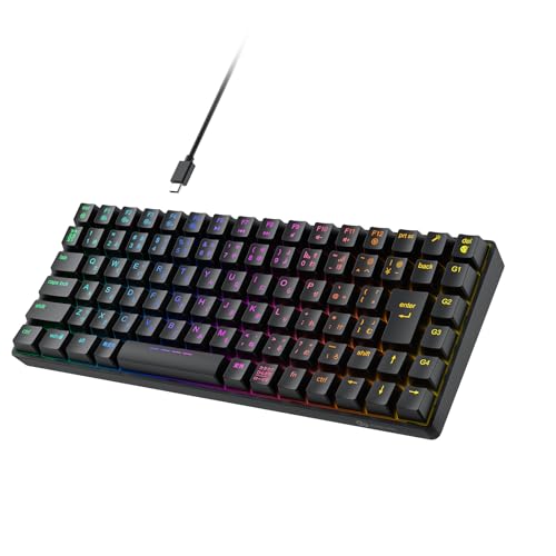iClever ゲーミングキーボード 有線 テンキーレス 75%サイズ 赤軸 メカニカル キーボード JIS日本語配列 RGB 23種類バックライト マクロ機能 カスタマイズ 着脱式ケーブル ゲーム/仕事用 パソコンキーボード (ブラック) G05