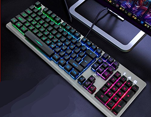 LUAMY 104キーUSB有線ゲーミングキーボード英語配列防水音声制御LEDバックライトWindows8/7/,Linux(ブラックマルチカラー) BDBB499