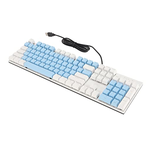JDGHALU メカニカル ゲーミング キーボード ブルー スイッチ付き USB インターフェイス 有線コンピューター キーボード コンピューター用 104 (青と白)