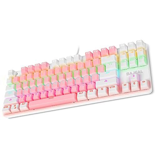 COOLAY メカニカル式キーボード ゲーミングキーボード 青軸87キー US配列 USB有線 RGB発光 防水 バックライト付き 人間工学 打ちやすい PC/仕事/ゲーム用 ノートパソコン/Windows対応 ピンク VBAWS0418-FW