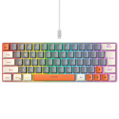 Qsvbeeqj メカニカルゲーミングキーボード 63キー LEDバックライトゲーミングキーボード コード付き人間工学オフィスキーボード PCゲーマーラップトップ用