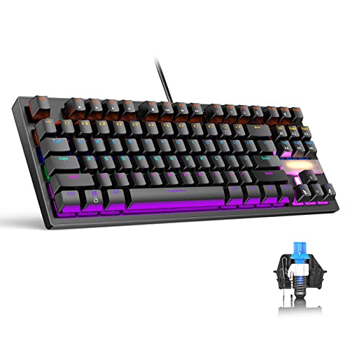 Anivia True メカニカル ゲーミングキーボード ブルースイッチ付き 87キー 防水 PC ノートパソコン PS4 PS5 Xbox用 レインボーレッドバックライト クラシック有線USB