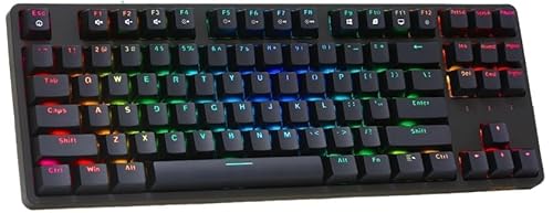 IROK FE87 ゲーミングキーボード 赤軸 RGB 静音 87キー テンキーレス 英語配列 有線 USB Type-A Type-C メカニカルキーボード ホットスワップ対応 フローティングキーボード マグネット式カバー (BLACK／赤軸, 87キー)