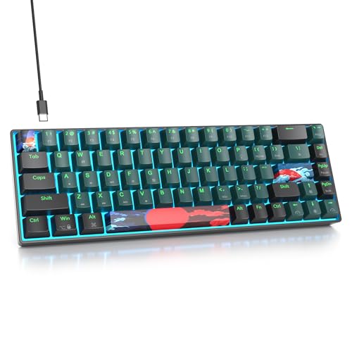 Ussixchare 65%ゲーミングキーボード 68キー メカニカルキーボード LEDバックライト ウルトラコンパクト 有線キーボード レッドスイッチ付き Windows ノートパソコン ゲーマー用 (68 サウンドウェーブ)