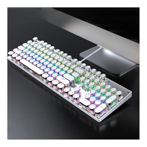 Vifxucy T75 メカニカル キーボードは、104 個のキーを備えた有線 USB ゲーミング キーボードで、高速応答、耐水性、RGB ライト ショー、9 つの調整可能な照明モードを特徴としており、ゲーマーとオフィスの両方に最適です。 (ホワイト)
