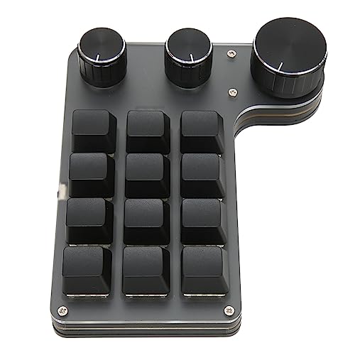 KJOET メカニカルゲーミングキーボード、片手マクロメカニカルキーボード、12キー3ノブマクロキーパッド、ゲームオフィス用レッドスイッチ付きカスタムプログラマブルキーパッド MH27047