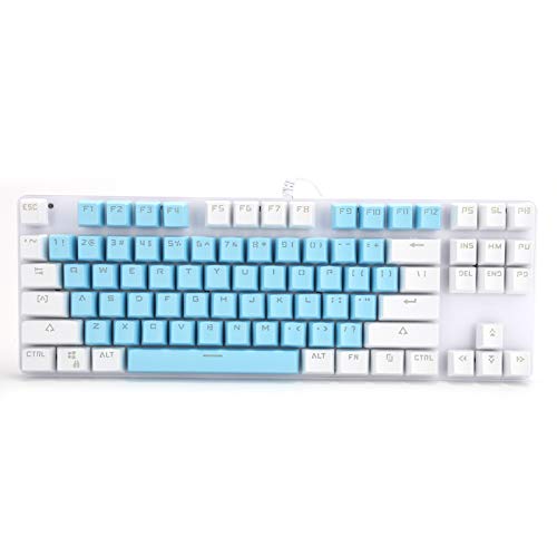 JUNENTER 有線ゲーミングキーボード レインボーLEDバックライト付きメカニカルキーボード 87キー プロゲーマーやタイピスト向けのかわいいキーボード (ホワイトとブルー)