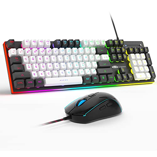 MageGee Gaming Keyboard and Mouse Combo, True RGB Backlit Membrane Office Keyboard, 104 Keys Metal Panel USB Quiet Wired Keyboard for Windows Laptop PC - White/Black ChaVES-488
