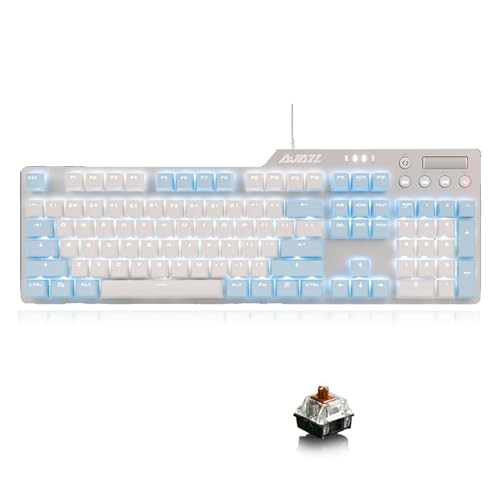 Lomiluskr AK35i メカニカルキーボード 美しい有線ゲーミングキーボード 白いバックライト 空色&ホワイト2色PBTボタン 104キー 4マルチメディアキー ボリュームホイール 英語配列 (青軸)